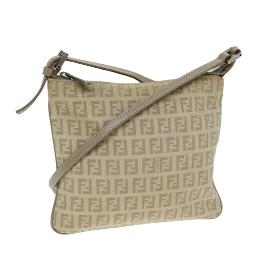 FENDI Zucchino Canvas Shoulder Bag Beigefm3513