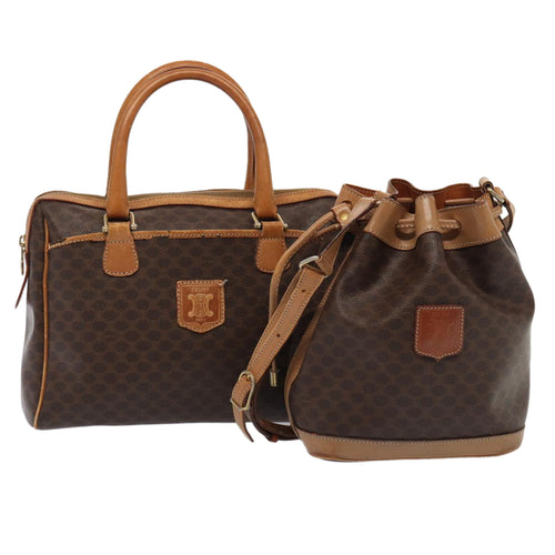 CELINE Macadam Canvas Shoulder Bag Hand Bag PVC Leather 2Set Brown  fm3566