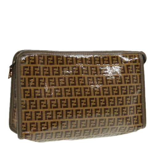 FENDI Zucchino Canvas Clutch Bag Coated Canvas Beigefm3587