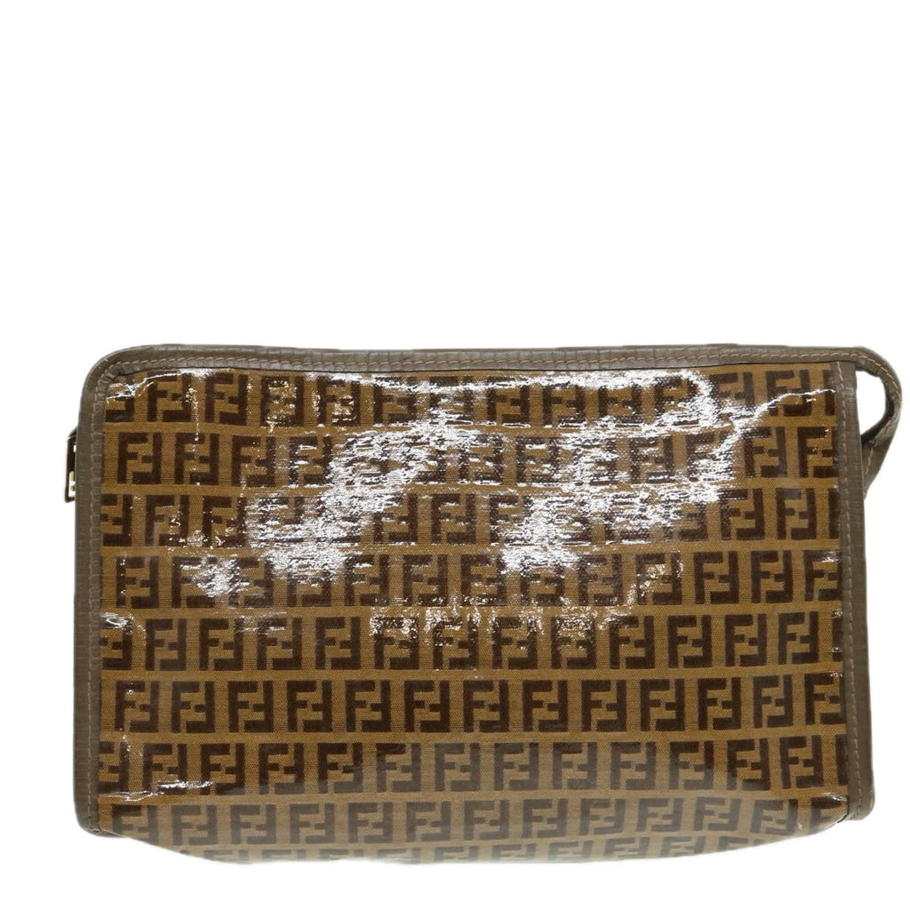 FENDI Zucchino Canvas Clutch Bag Coated Canvas Beigefm3587