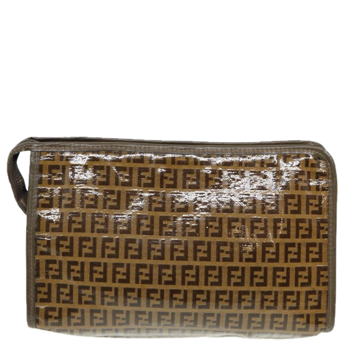 FENDI Zucchino Canvas Clutch Bag Coated Canvas Beigefm3587