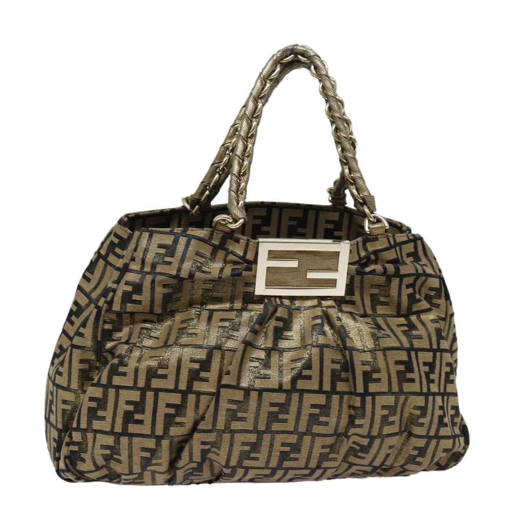 FENDI Zucca Canvas Chain Hand Bag Goldfm3589