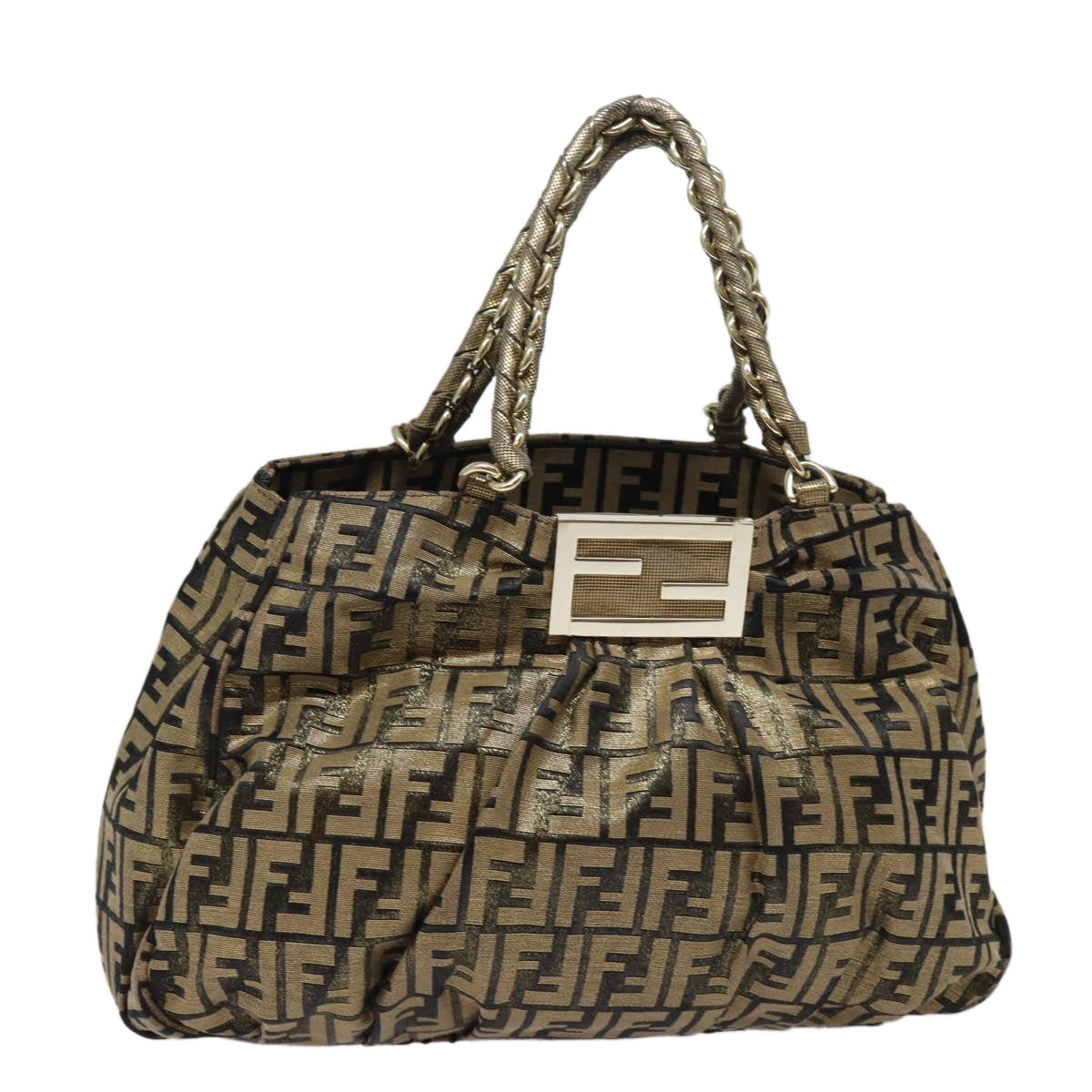 FENDI Zucca Canvas Chain Hand Bag Goldfm3589