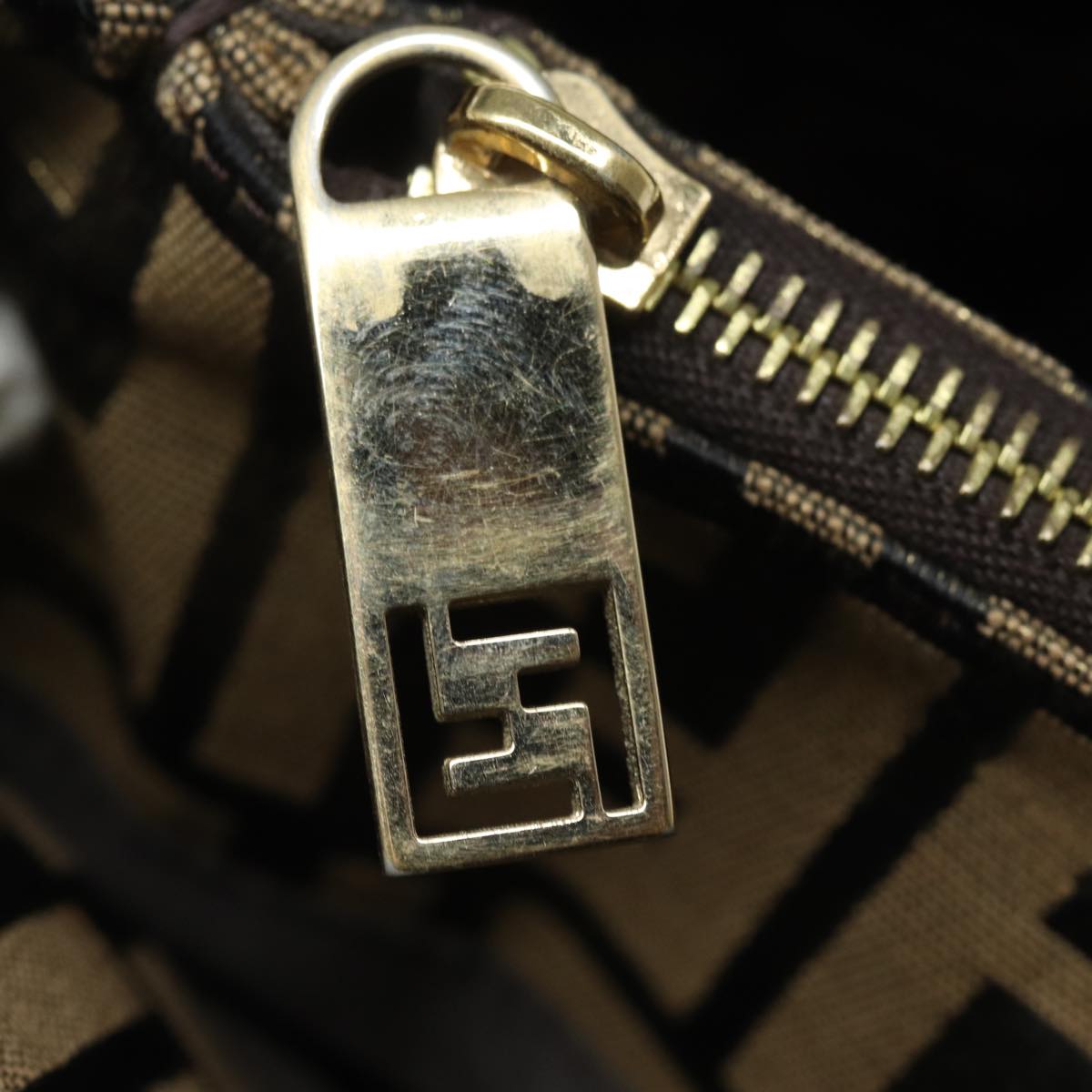 FENDI Zucca Canvas Chain Hand Bag Goldfm3589