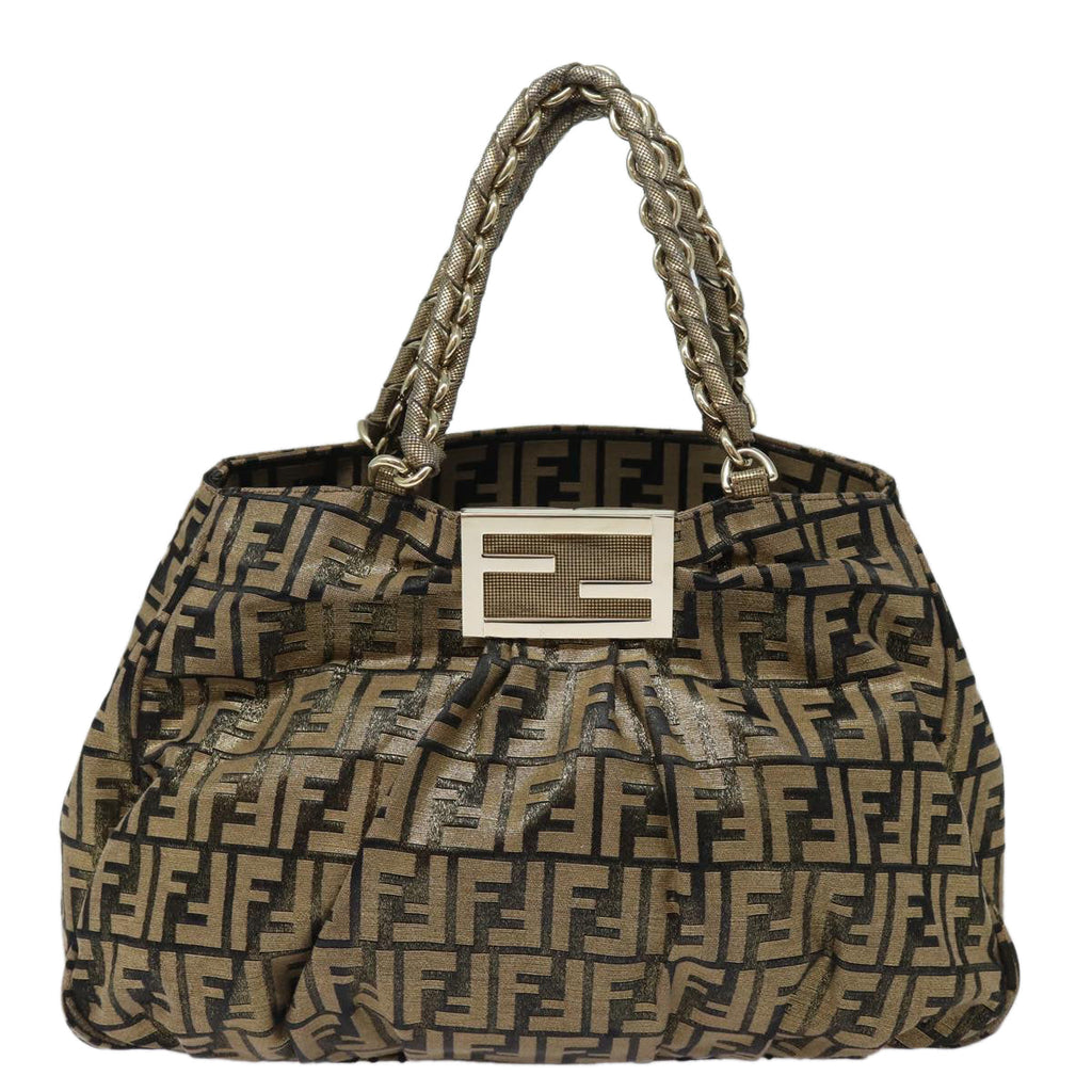 FENDI Zucca Canvas Chain Hand Bag Goldfm3589