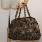 FENDI Zucca Canvas Chain Hand Bag Goldfm3589