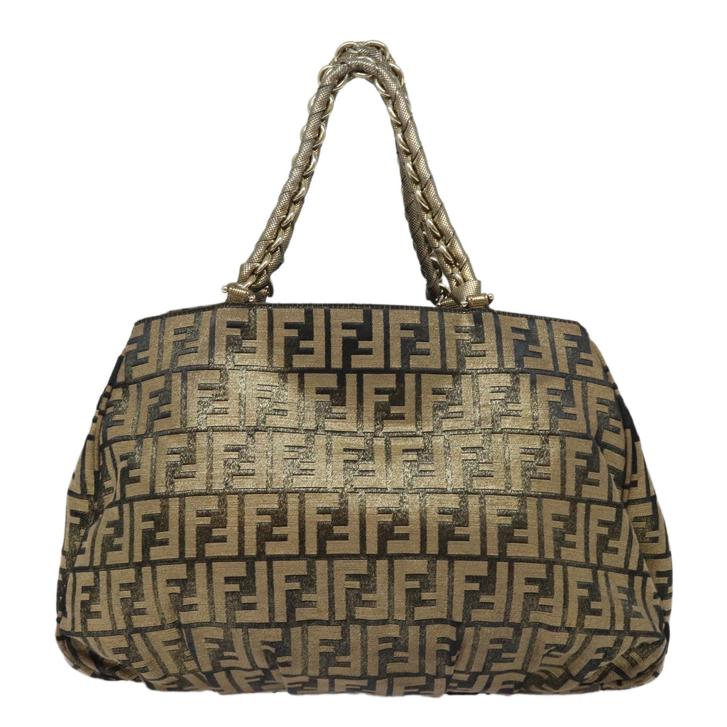 FENDI Zucca Canvas Chain Hand Bag Goldfm3589