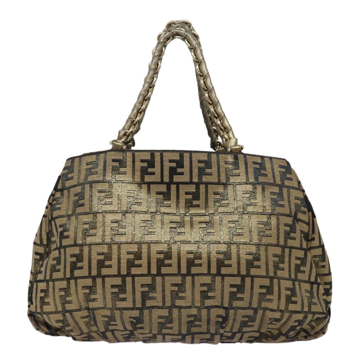 FENDI Zucca Canvas Chain Hand Bag Goldfm3589