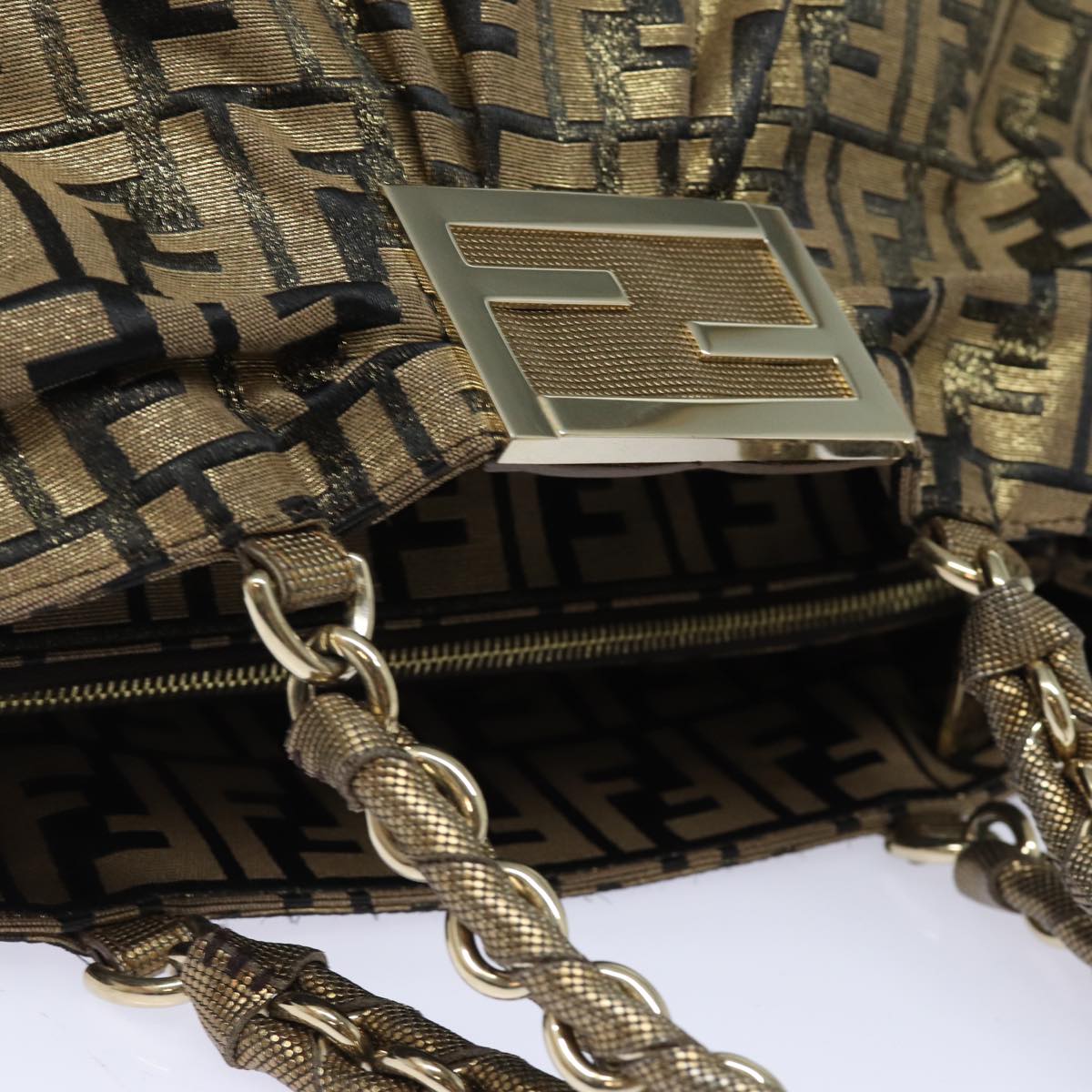 FENDI Zucca Canvas Chain Hand Bag Goldfm3589