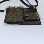 FENDI Zucca Canvas Shoulder Bag Leather Black Goldfm3729