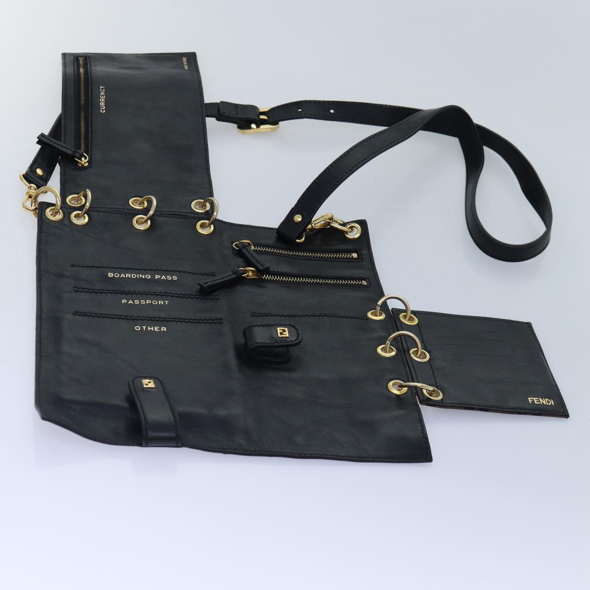 FENDI Zucca Canvas Shoulder Bag Leather Black Goldfm3729