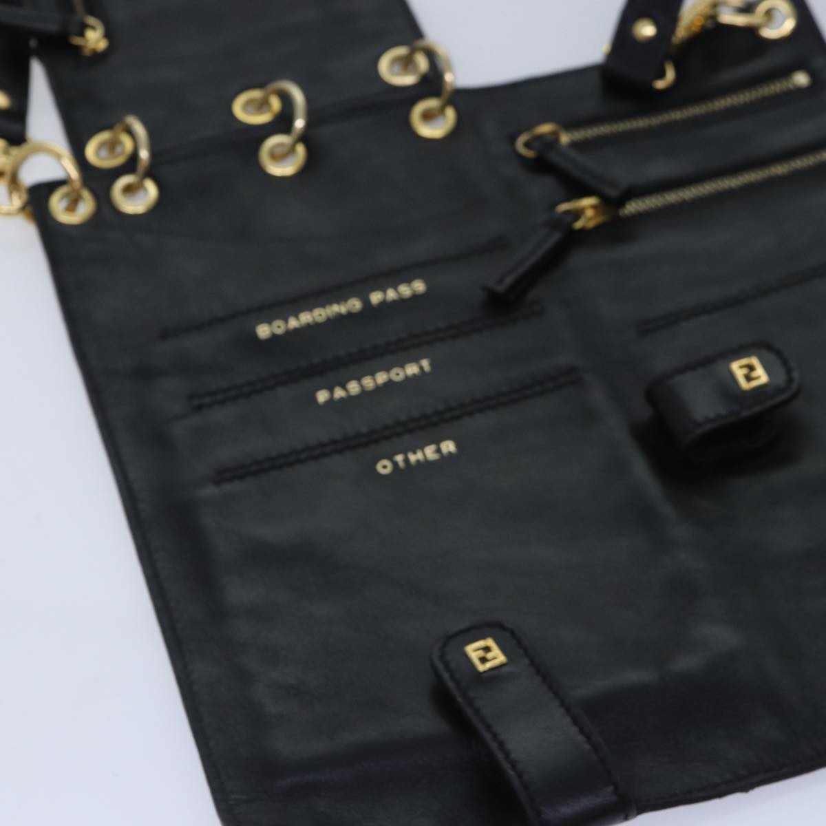 FENDI Zucca Canvas Shoulder Bag Leather Black Goldfm3729