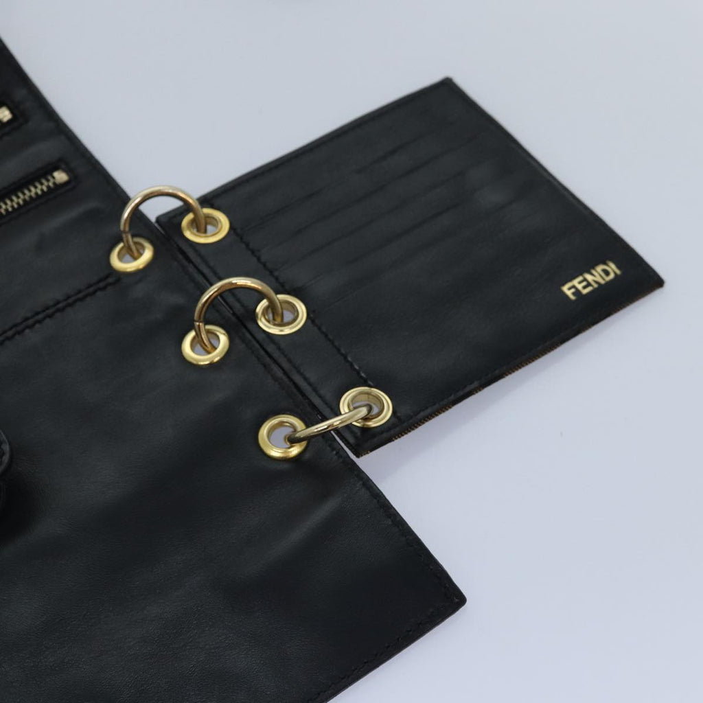 FENDI Zucca Canvas Shoulder Bag Leather Black Goldfm3729