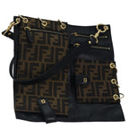FENDI Zucca Canvas Shoulder Bag Leather Black Goldfm3729