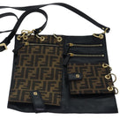 FENDI Zucca Canvas Shoulder Bag Leather Black Goldfm3729