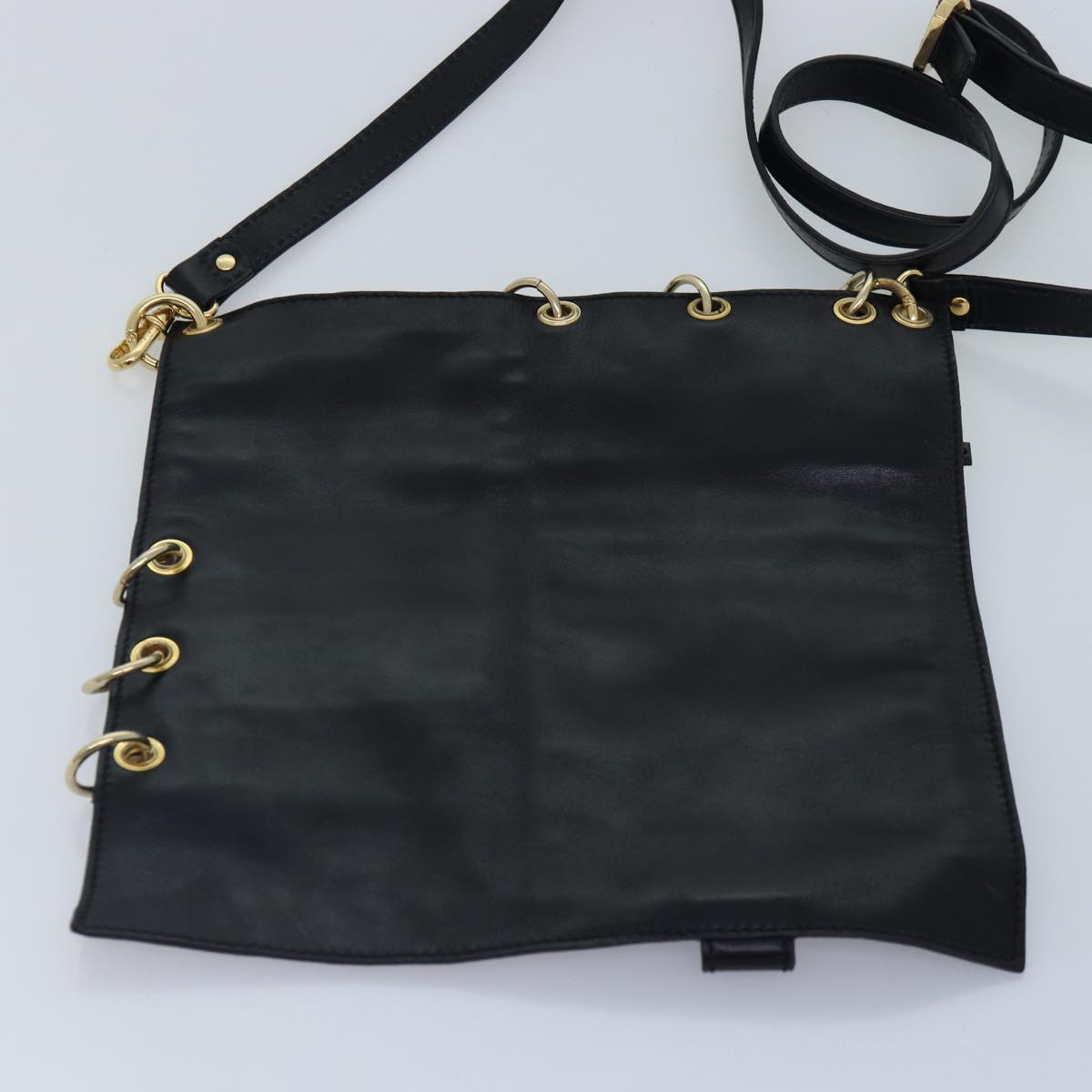 FENDI Zucca Canvas Shoulder Bag Leather Black Goldfm3729