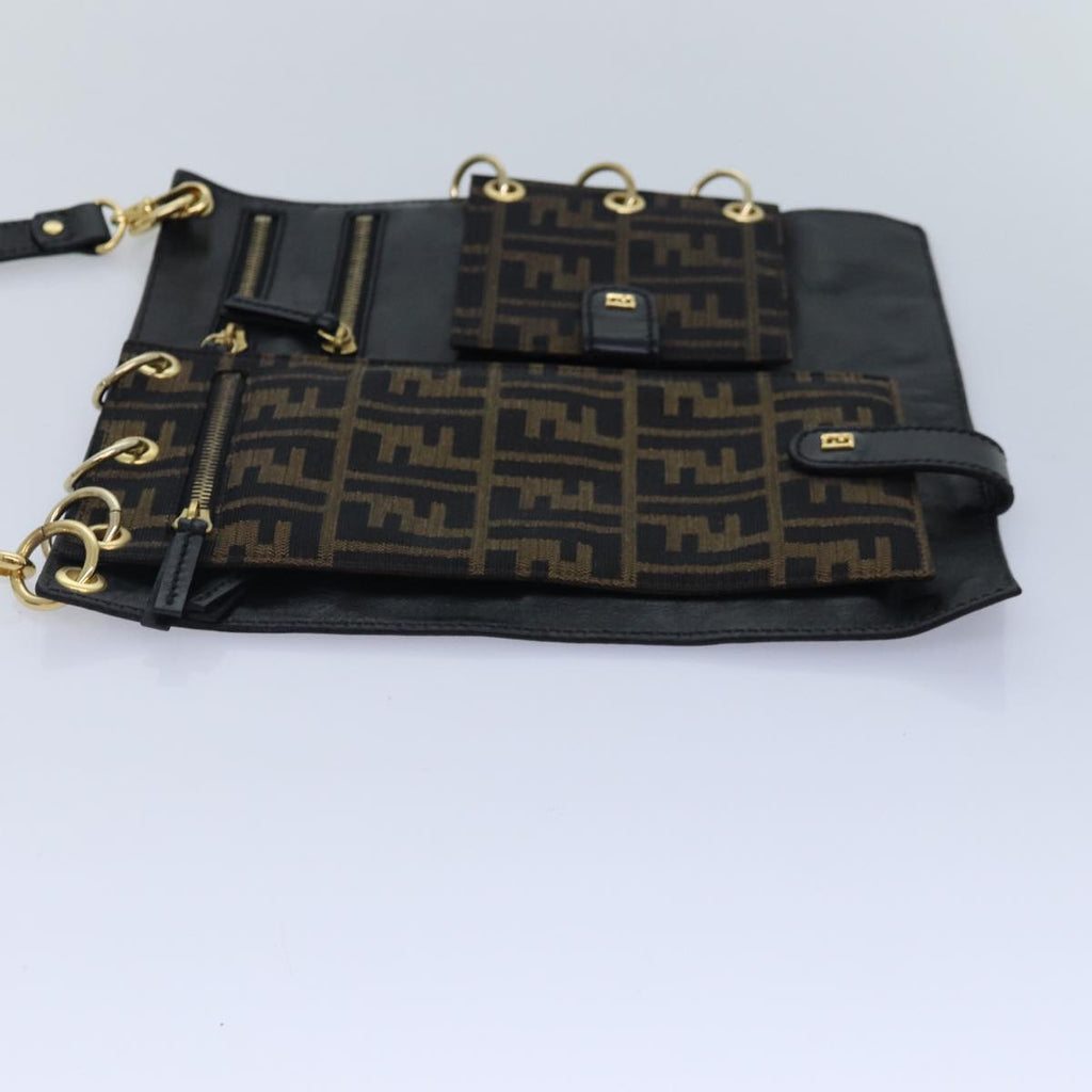 FENDI Zucca Canvas Shoulder Bag Leather Black Goldfm3729