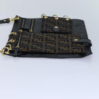 FENDI Zucca Canvas Shoulder Bag Leather Black Goldfm3729