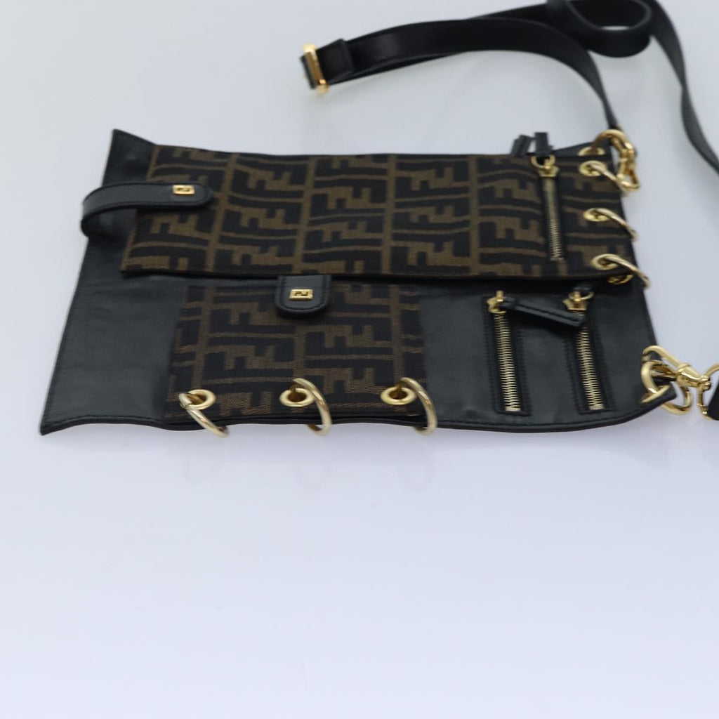 FENDI Zucca Canvas Shoulder Bag Leather Black Goldfm3729