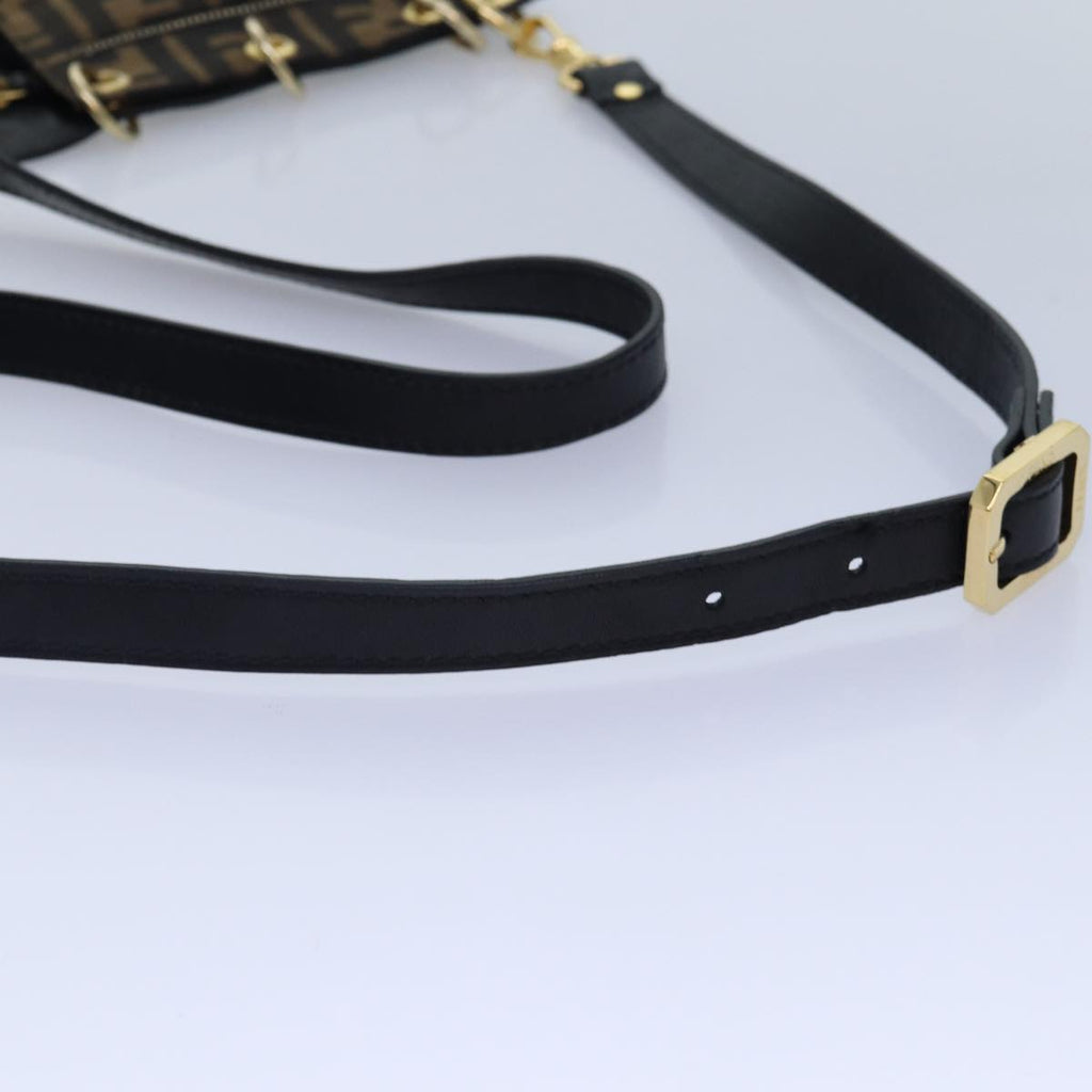 FENDI Zucca Canvas Shoulder Bag Leather Black Goldfm3729