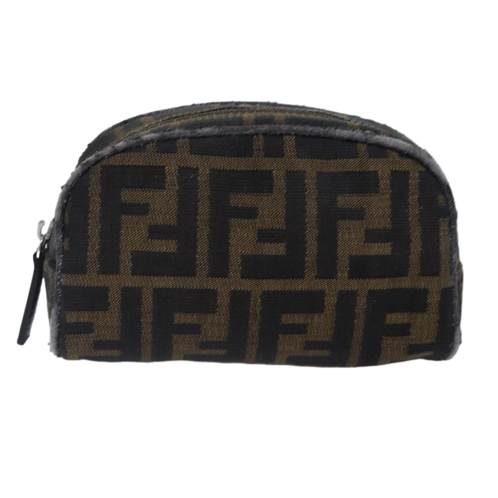 FENDI Zucca Canvas Pouch Brown Black Silverfm3759