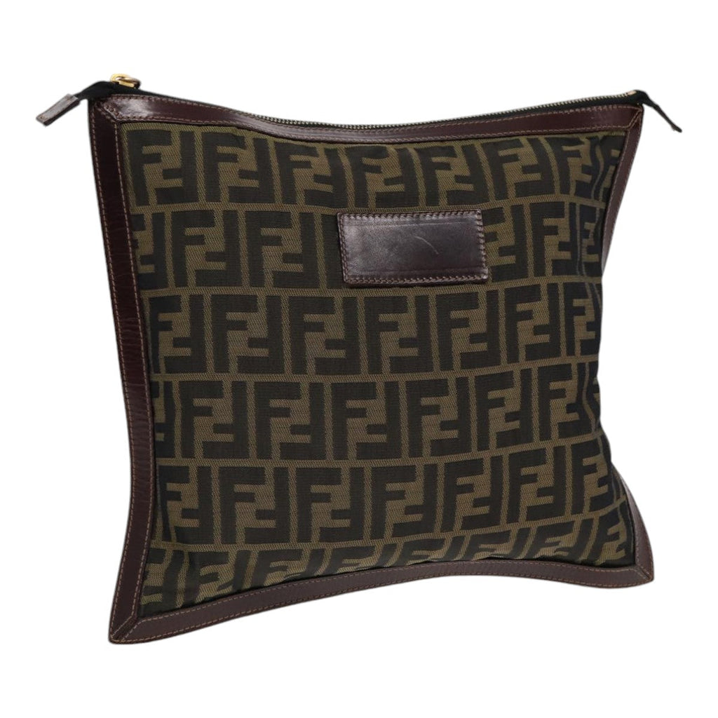 FENDI Zucca Canvas Clutch Bag Brown Black goldfm3776