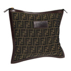 FENDI Zucca Canvas Clutch Bag Brown Black goldfm3776