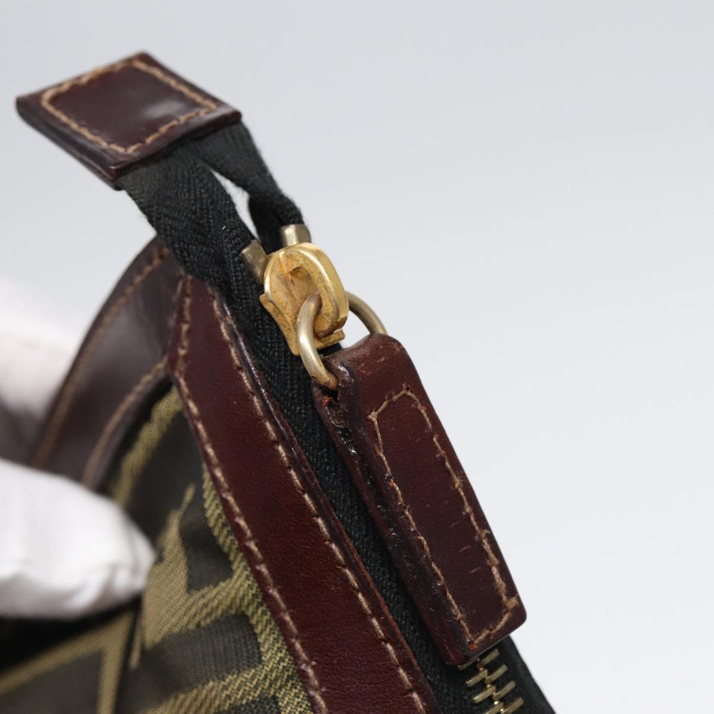 FENDI Zucca Canvas Clutch Bag Brown Black goldfm3776