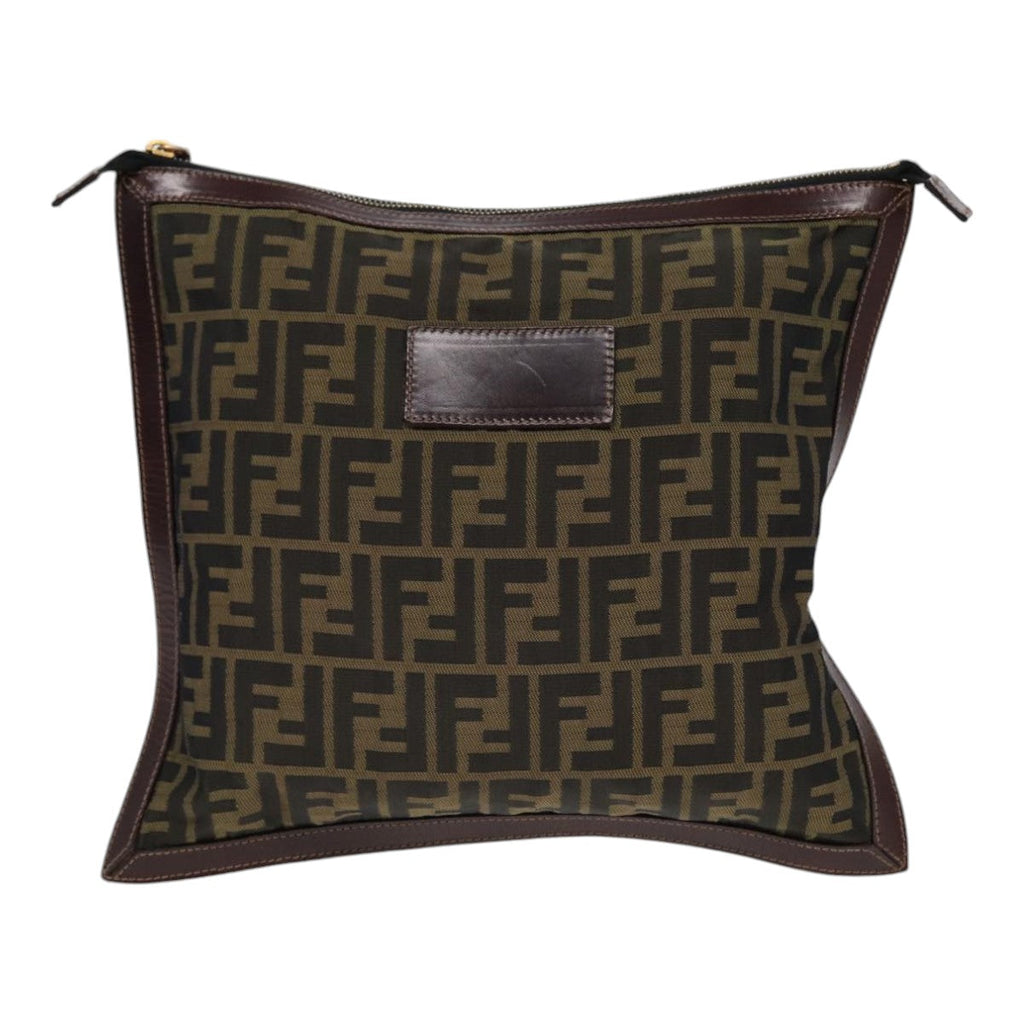 FENDI Zucca Canvas Clutch Bag Brown Black goldfm3776