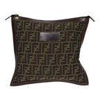FENDI Zucca Canvas Clutch Bag Brown Black goldfm3776