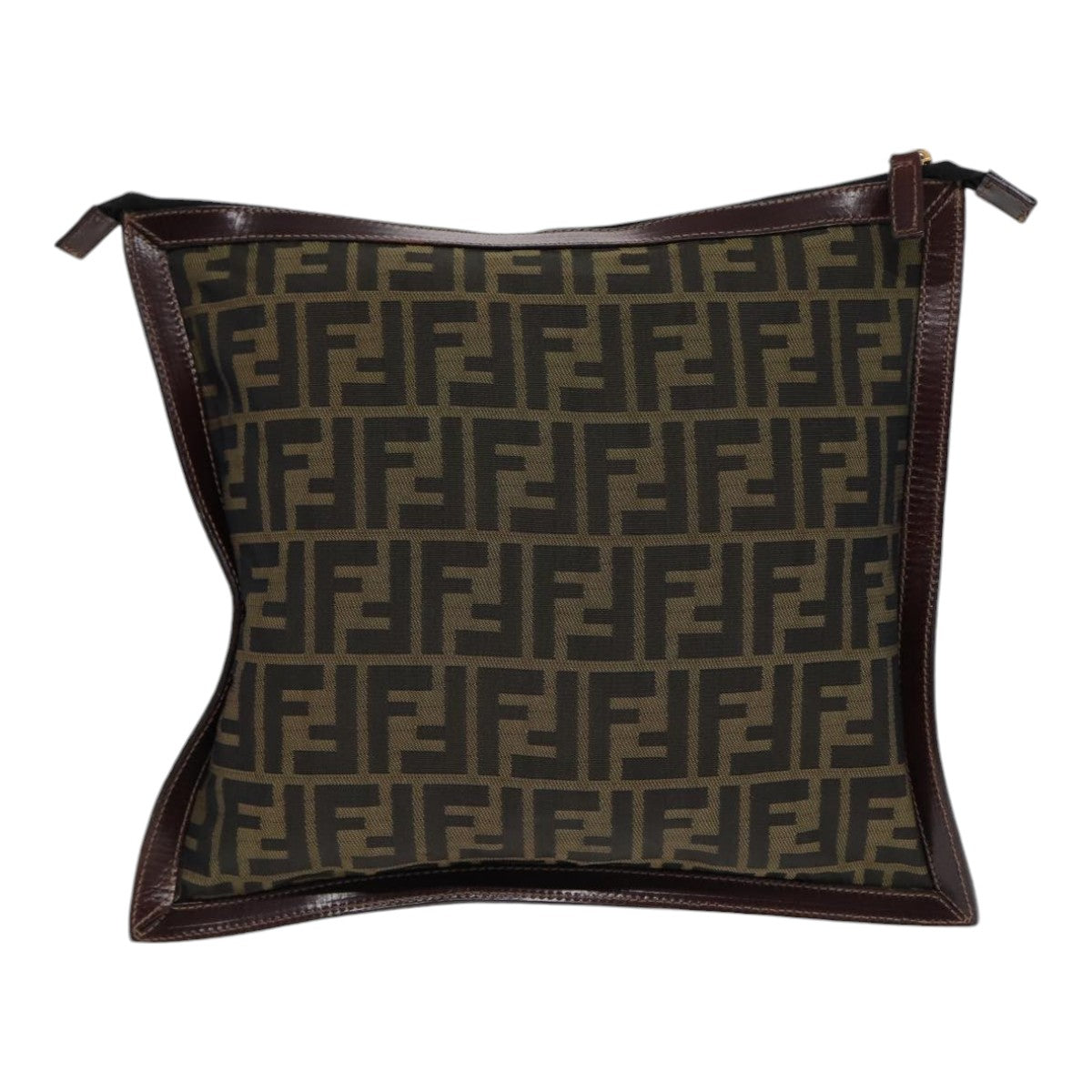FENDI Zucca Canvas Clutch Bag Brown Black goldfm3776