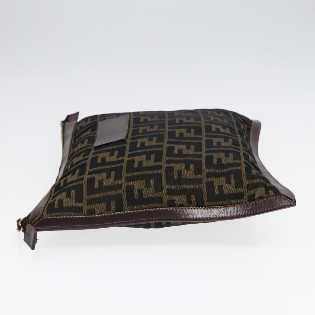 FENDI Zucca Canvas Clutch Bag Brown Black goldfm3776