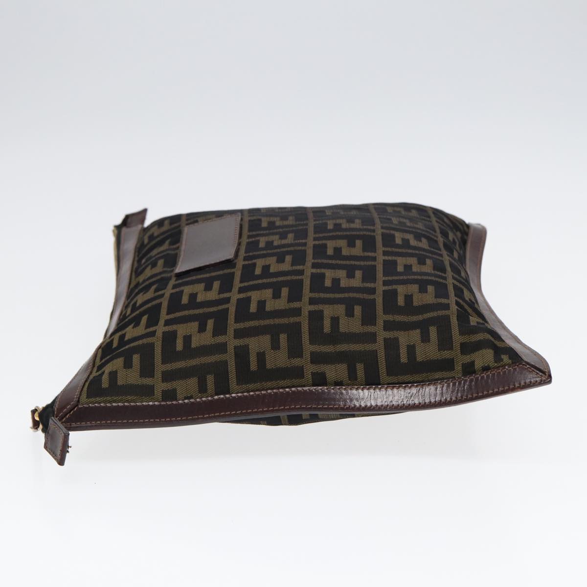 FENDI Zucca Canvas Clutch Bag Brown Black goldfm3776