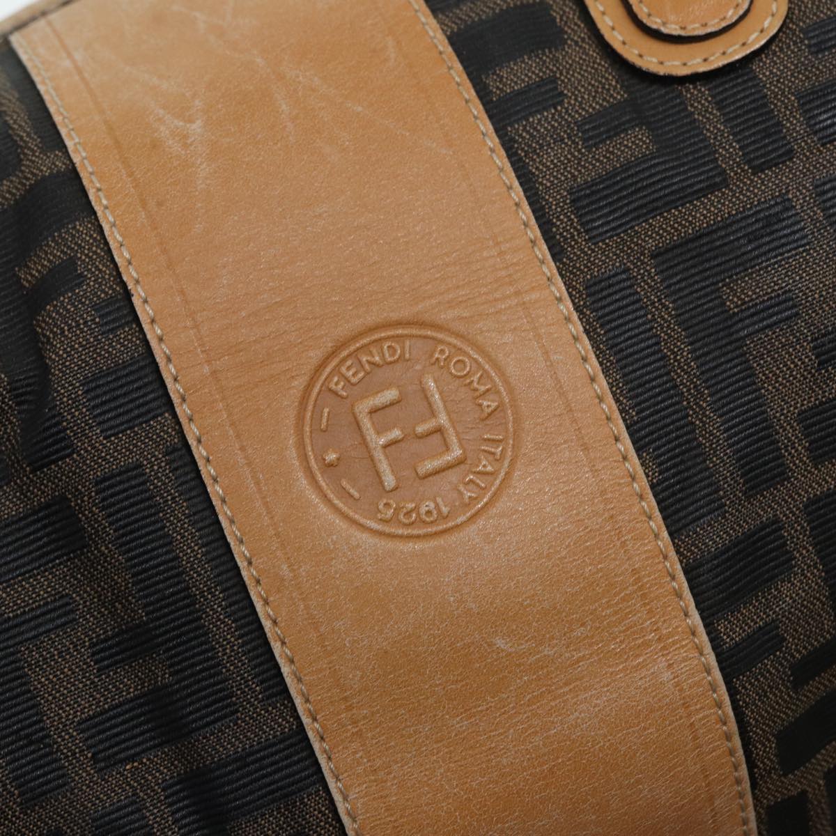 FENDI Zucca Canvas Hand Bag Brown Black goldfm3783