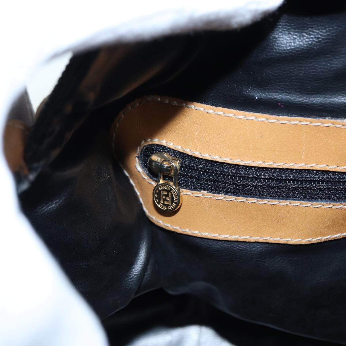 FENDI Zucca Canvas Hand Bag Brown Black goldfm3783