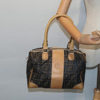 FENDI Zucca Canvas Hand Bag Brown Black goldfm3783