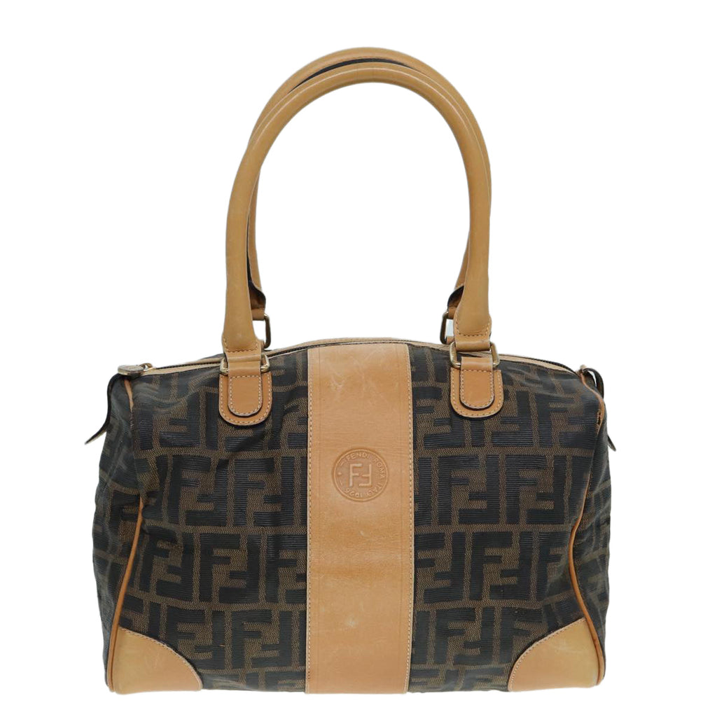 FENDI Zucca Canvas Hand Bag Brown Black goldfm3783