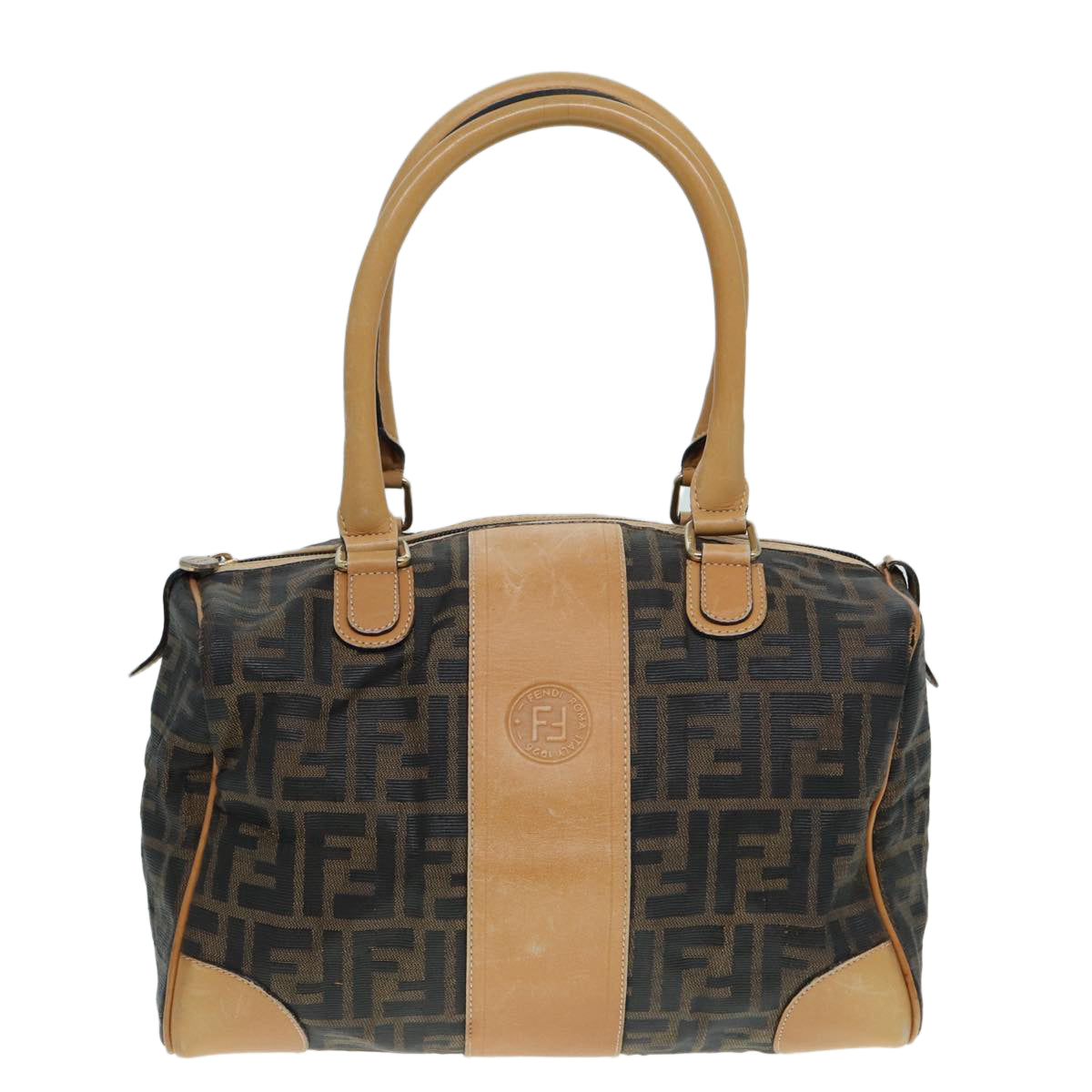 FENDI Zucca Canvas Hand Bag Brown Black goldfm3783