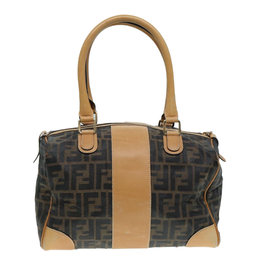 FENDI Zucca Canvas Hand Bag Brown Black goldfm3783