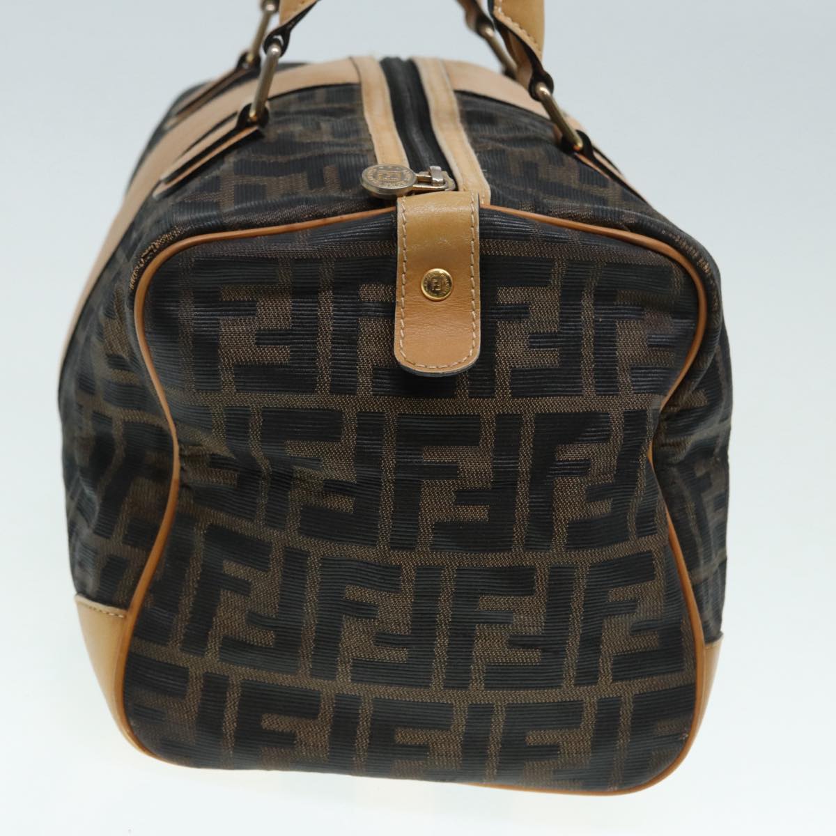 FENDI Zucca Canvas Hand Bag Brown Black goldfm3783
