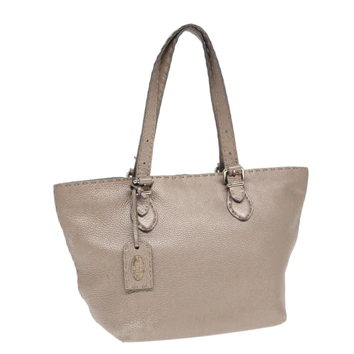 FENDI Celeria Tote Bag Leather Silver Silver Tonefm3806