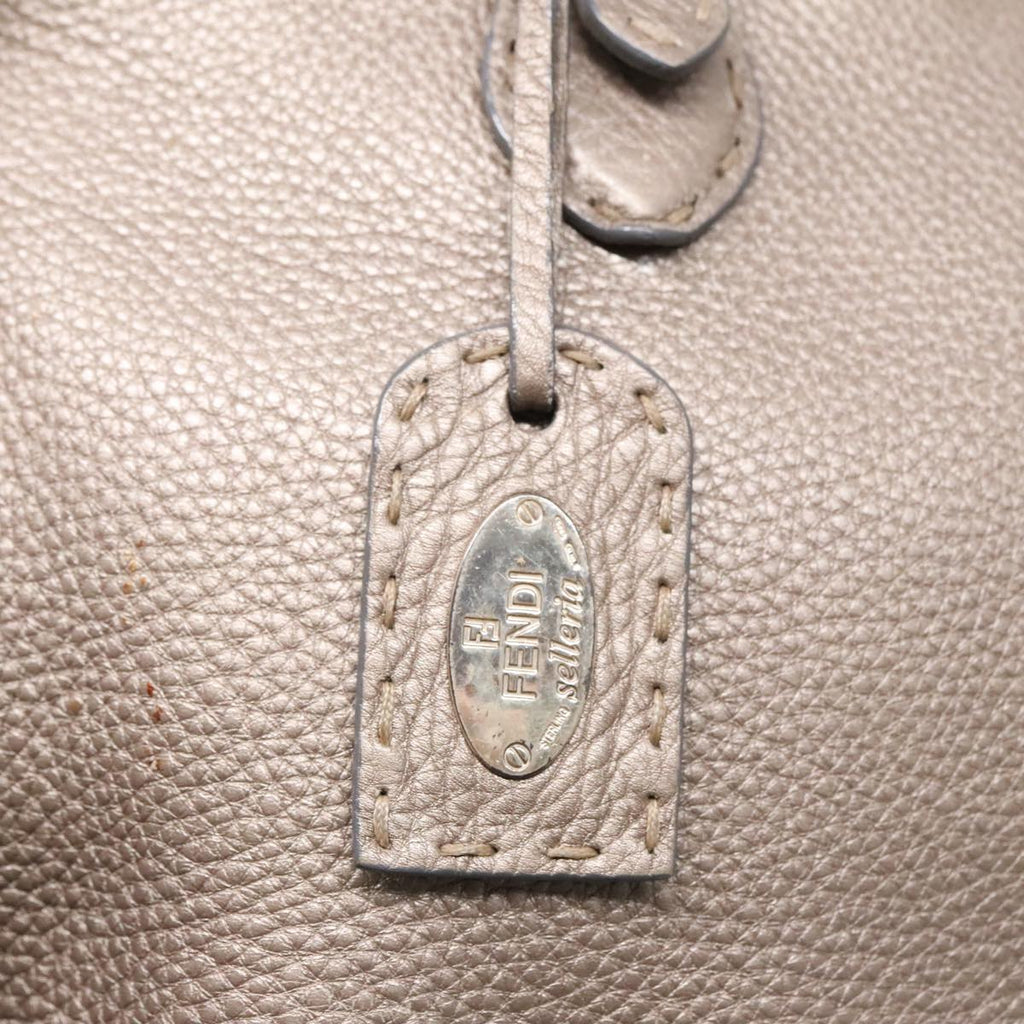 FENDI Celeria Tote Bag Leather Silver Silver Tonefm3806
