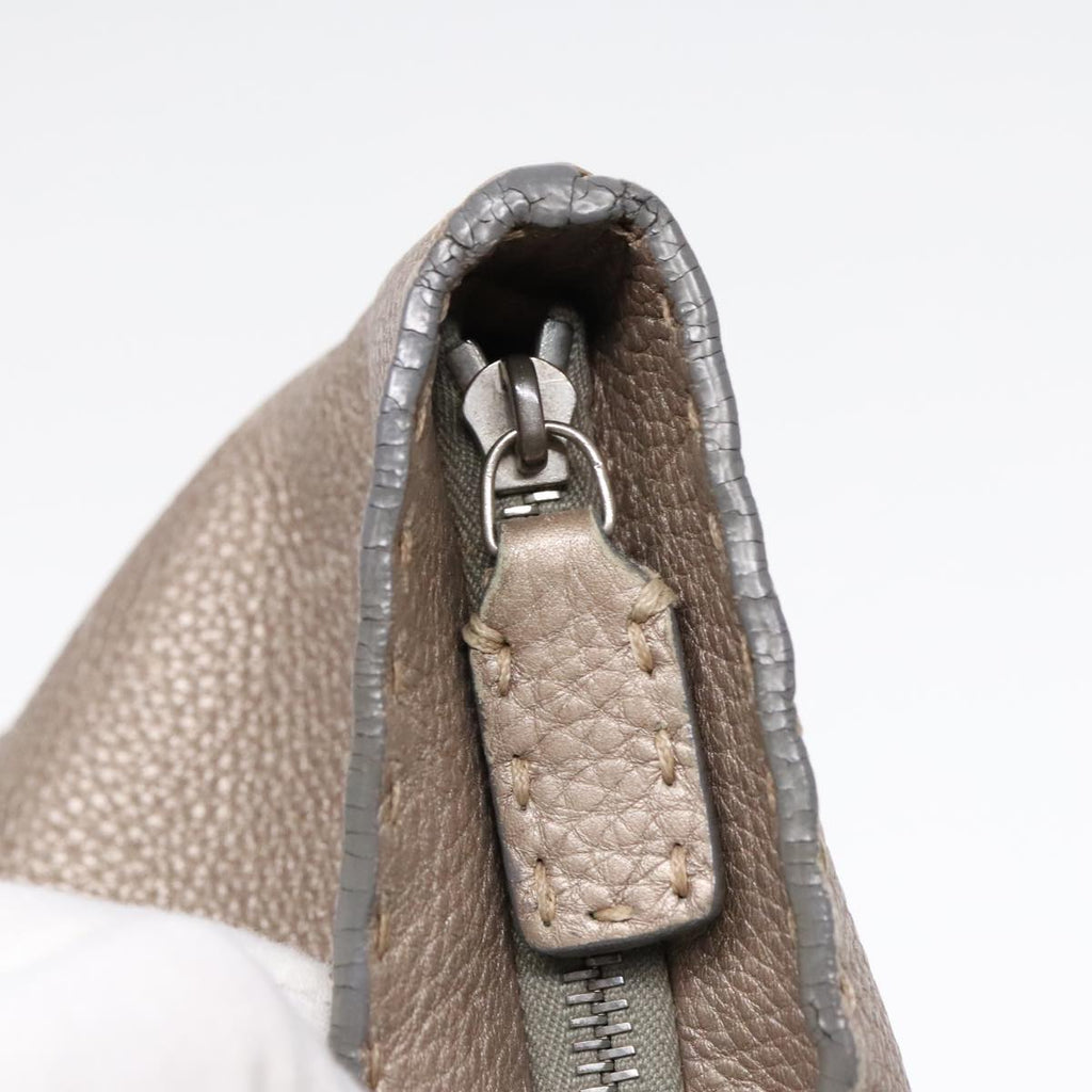 FENDI Celeria Tote Bag Leather Silver Silver Tonefm3806
