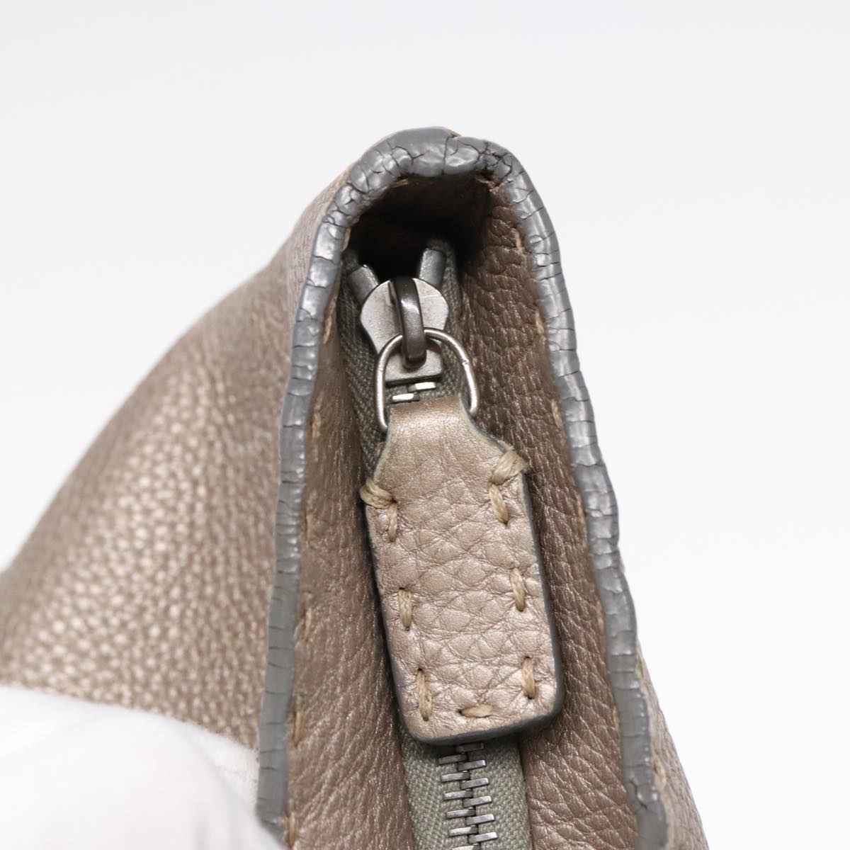 FENDI Celeria Tote Bag Leather Silver Silver Tonefm3806