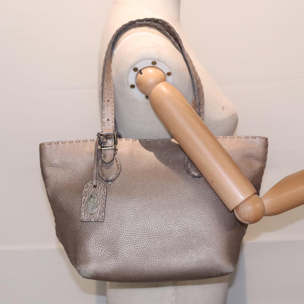 FENDI Celeria Tote Bag Leather Silver Silver Tonefm3806