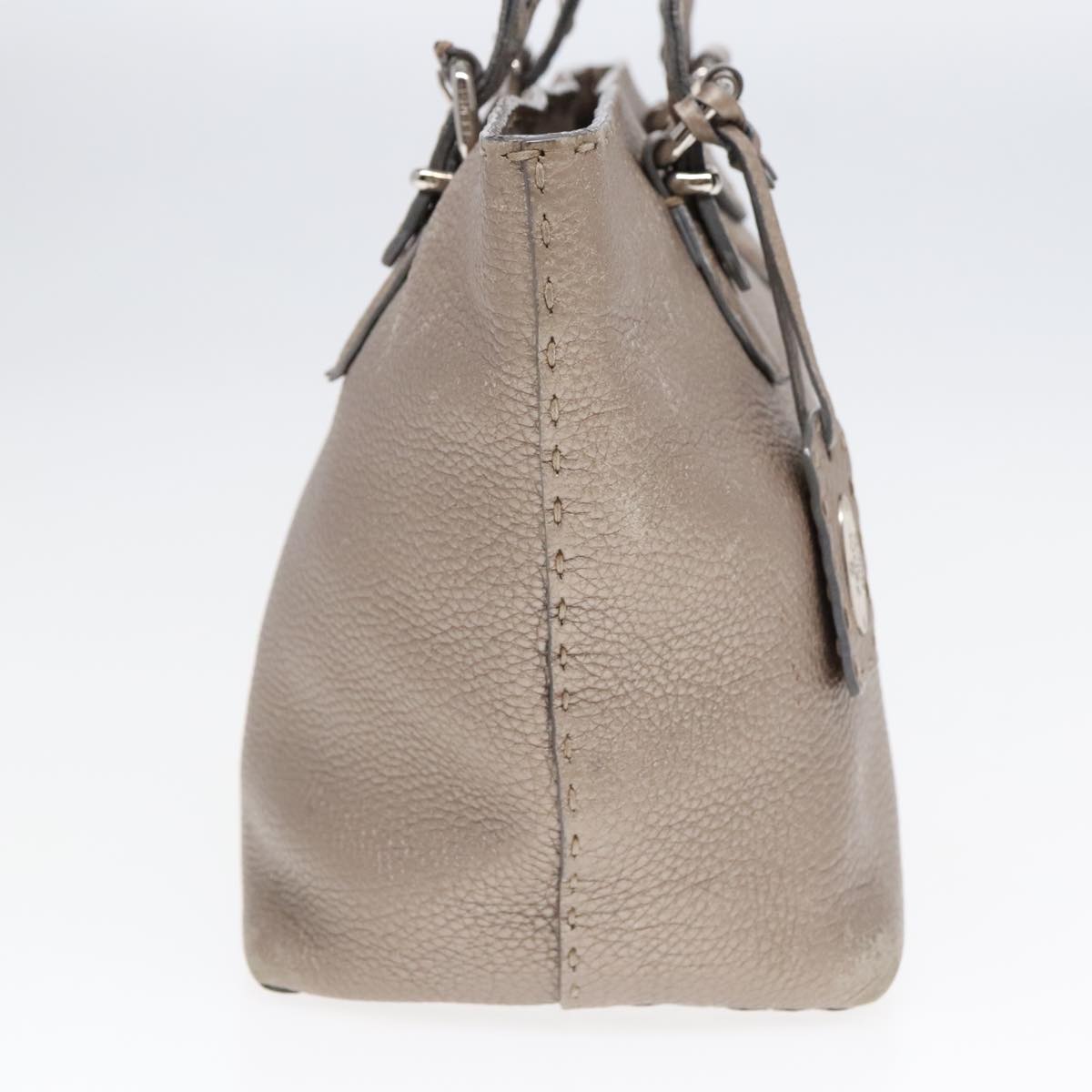 FENDI Celeria Tote Bag Leather Silver Silver Tonefm3806