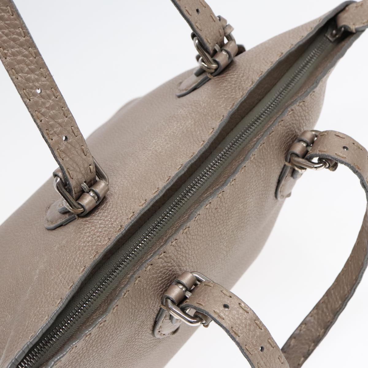 FENDI Celeria Tote Bag Leather Silver Silver Tonefm3806