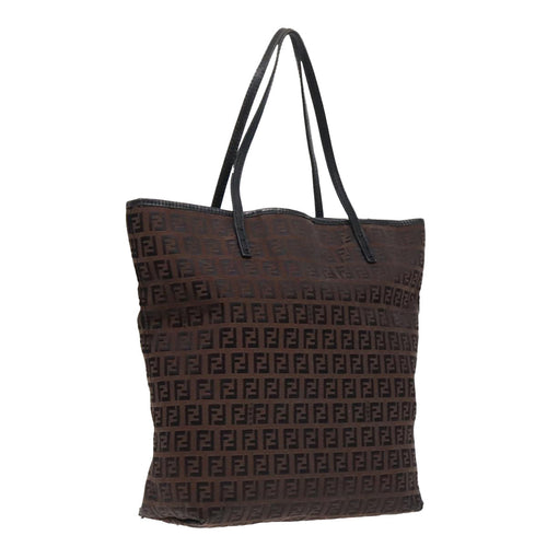 FENDI Zucchino Canvas Tote Bag Brown Black Silverfm3814