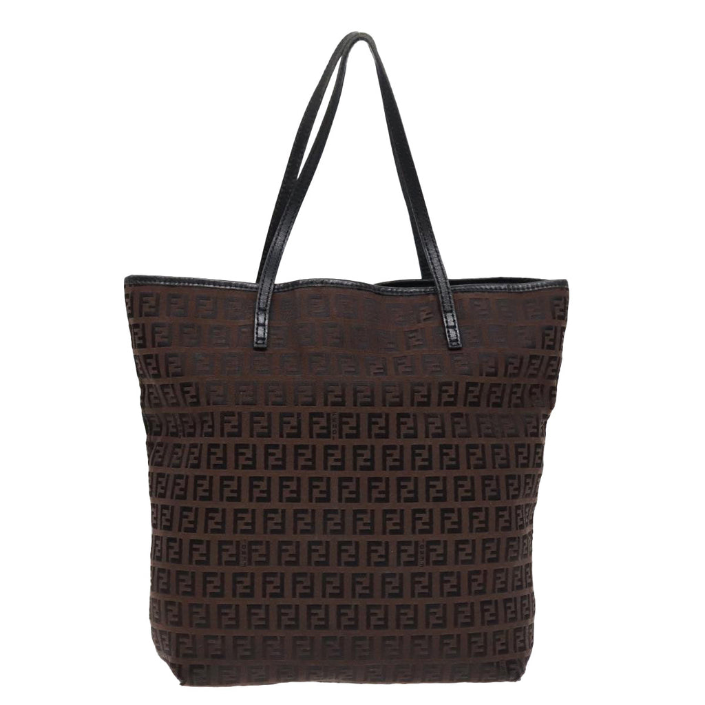 FENDI Zucchino Canvas Tote Bag Brown Black Silverfm3814