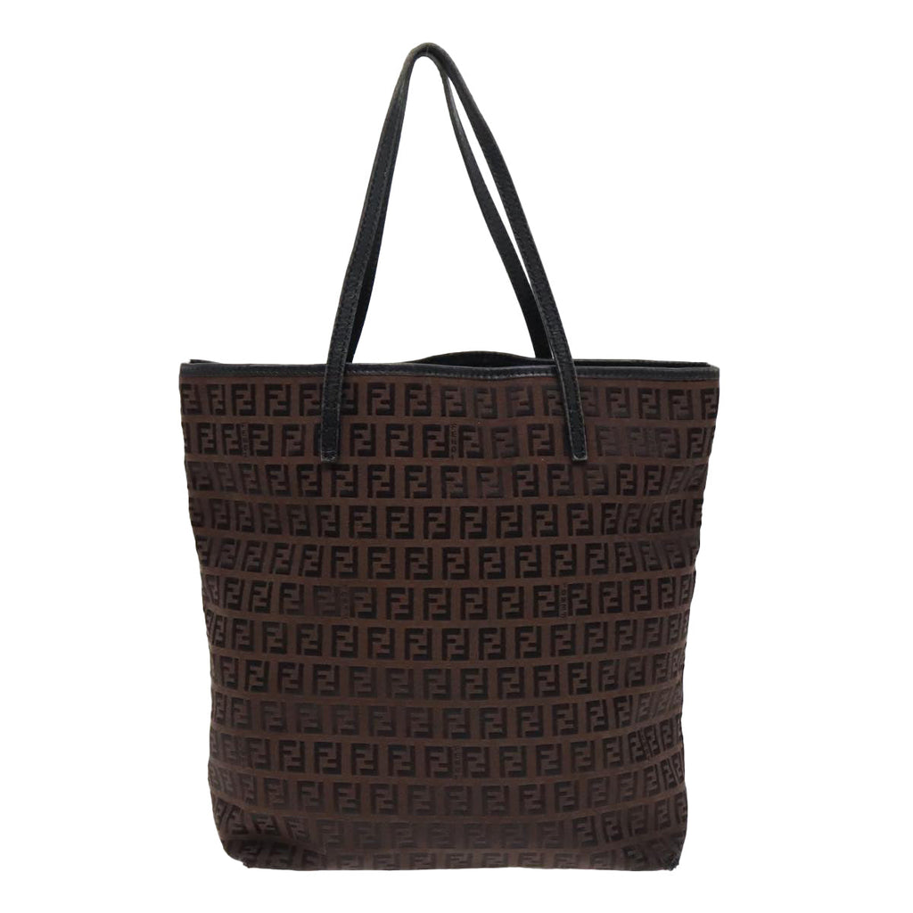 FENDI Zucchino Canvas Tote Bag Brown Black Silverfm3814